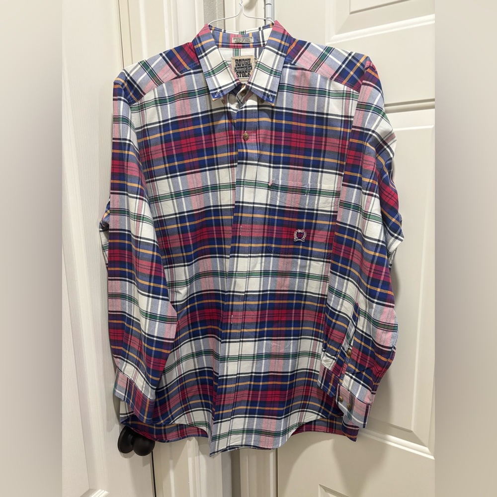 Rough Stock Panhandle Slim Large plaid men’s button down 100% cotton shirt